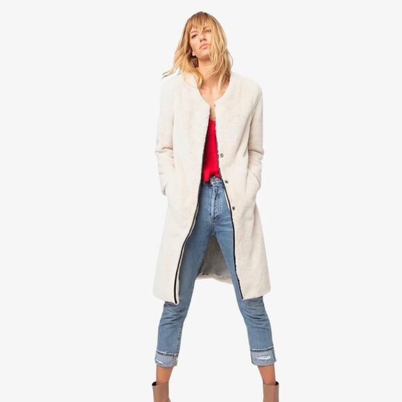 As by DF Diane Furstenburg cloud nine faux fur duster fleece lined jacket size M - Picture 1 of 8